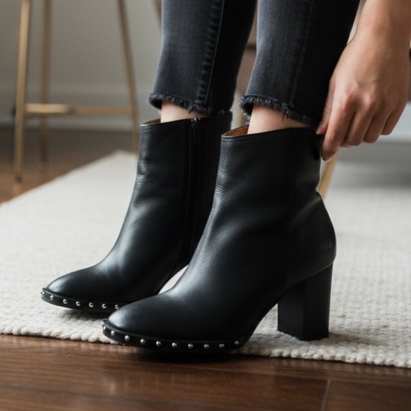 ⭐️ All Saints Inez Black Leather Studded Booties Size EU 37 / US 6.5 - Picture 4 of 15